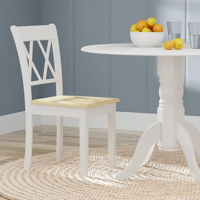 5-Piece Dining Set, 42 Round Drop-Leaf Table and Double X-Back Chairs