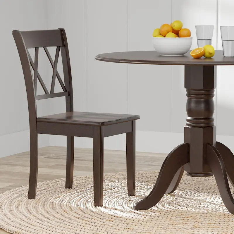 5-Piece Dining Set, 42 Round Drop-Leaf Table and Double X-Back Chairs