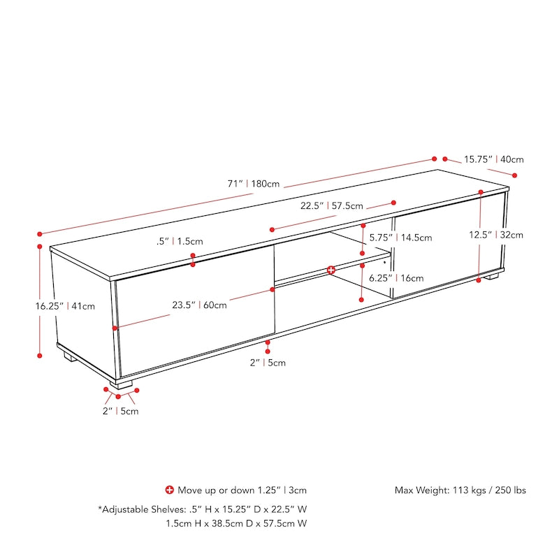 Hollywood Low Profile TV Stand With Doors for TV's up to 85