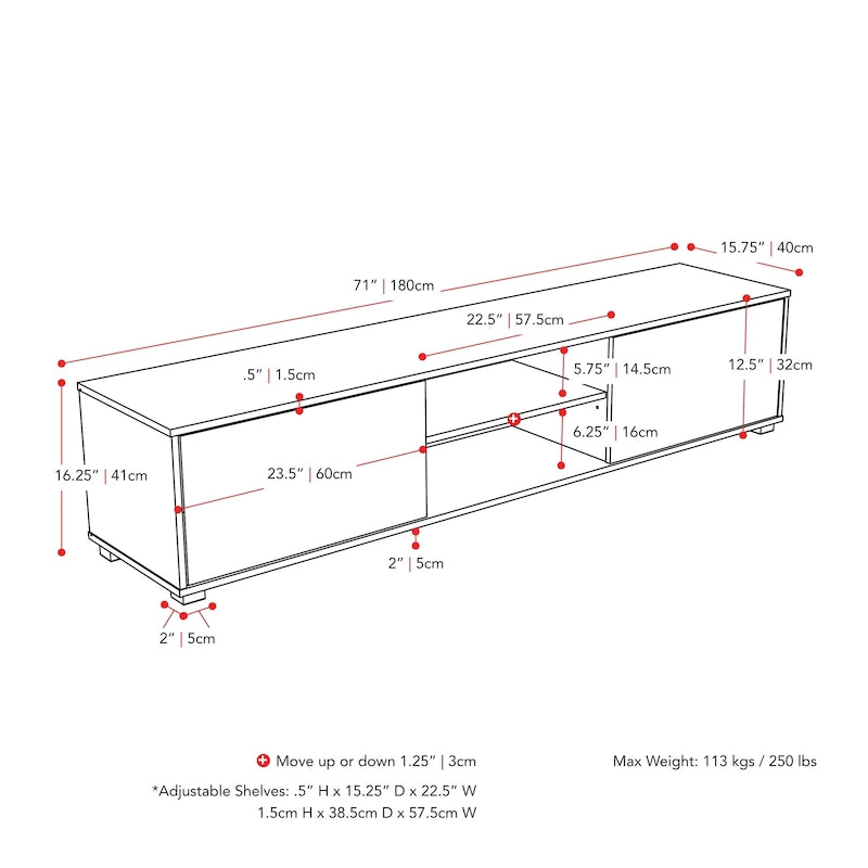 Hollywood Low Profile TV Stand With Doors for TV's up to 85