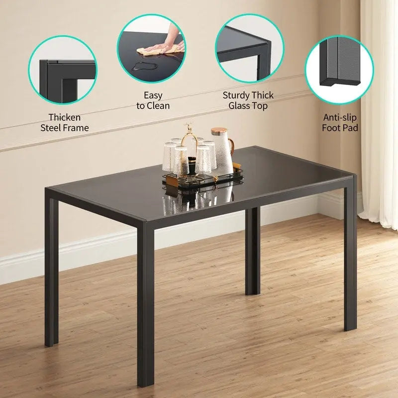 5 Pieces Glass Dining Table Set, 4 Person Modern Home Kitchen Chairs with High Back PU Leather Dining Chairs