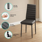 5 Pieces Glass Dining Table Set, 4 Person Modern Home Kitchen Chairs with High Back PU Leather Dining Chairs