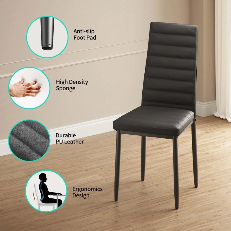 5 Pieces Glass Dining Table Set, 4 Person Modern Home Kitchen Chairs with High Back PU Leather Dining Chairs