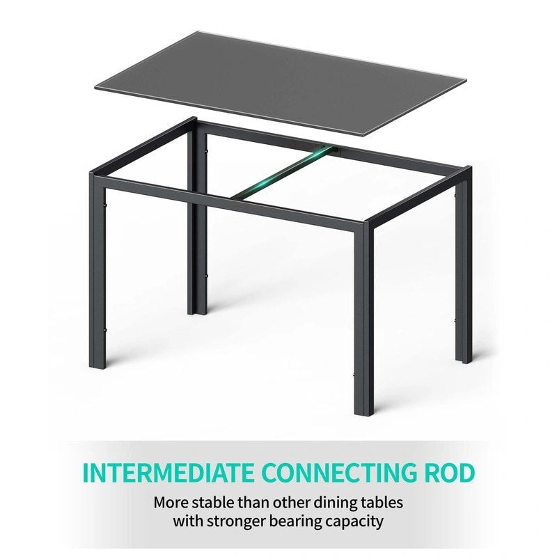 5 Pieces Glass Dining Table Set, 4 Person Modern Home Kitchen Chairs with High Back PU Leather Dining Chairs