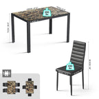 5 Pieces Glass Dining Table Set, 4 Person Modern Home Kitchen Chairs with High Back PU Leather Dining Chairs