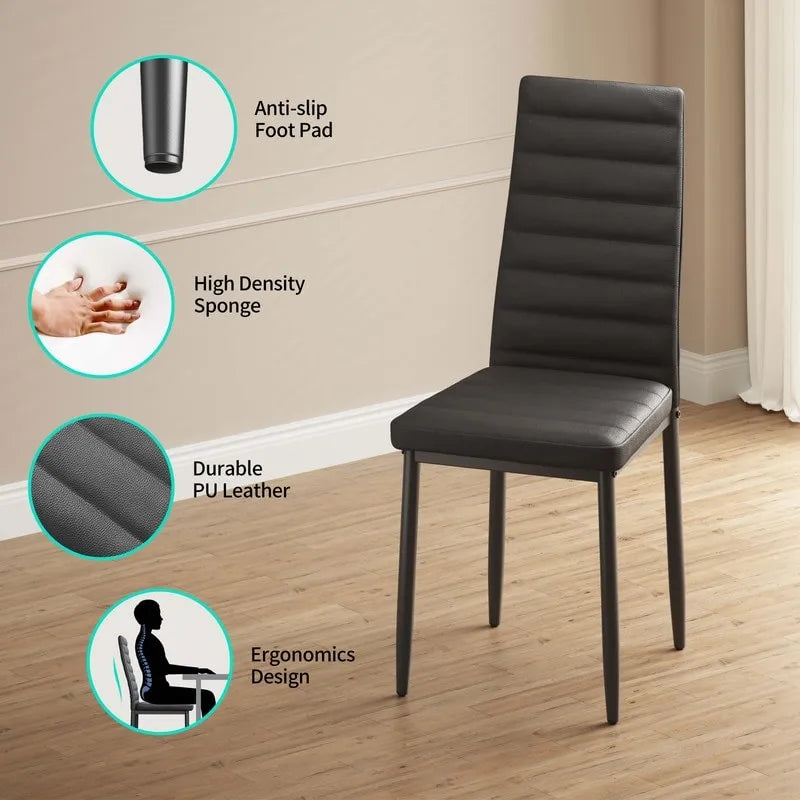 5 Pieces Glass Dining Table Set, 4 Person Modern Home Kitchen Chairs with High Back PU Leather Dining Chairs