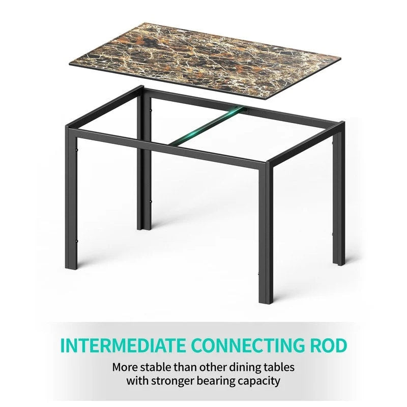 5 Pieces Glass Dining Table Set, 4 Person Modern Home Kitchen Chairs with High Back PU Leather Dining Chairs