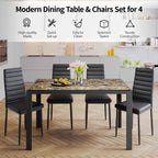 5 Pieces Glass Dining Table Set, 4 Person Modern Home Kitchen Chairs with High Back PU Leather Dining Chairs