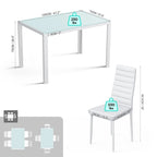 5 Pieces Glass Dining Table Set, 4 Person Modern Home Kitchen Chairs with High Back PU Leather Dining Chairs