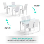 5 Pieces Glass Dining Table Set, 4 Person Modern Home Kitchen Chairs with High Back PU Leather Dining Chairs