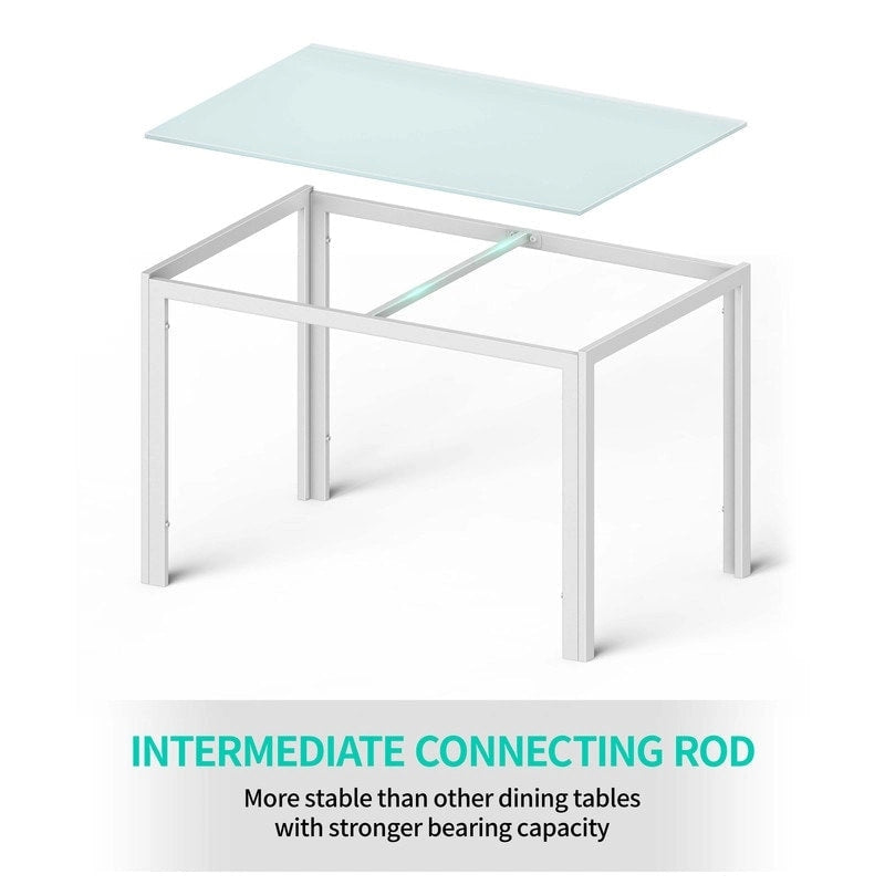 5 Pieces Glass Dining Table Set, 4 Person Modern Home Kitchen Chairs with High Back PU Leather Dining Chairs