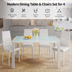 5 Pieces Glass Dining Table Set, 4 Person Modern Home Kitchen Chairs with High Back PU Leather Dining Chairs