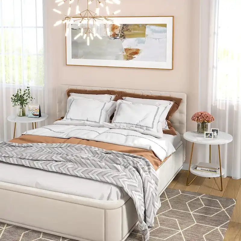 Round End Table, 2 Tier Wood Sofa Side Table for Living Room Bedroom