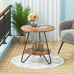 Round End Table, 2 Tier Wood Sofa Side Table for Living Room Bedroom