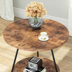 Round End Table, 2 Tier Wood Sofa Side Table for Living Room Bedroom