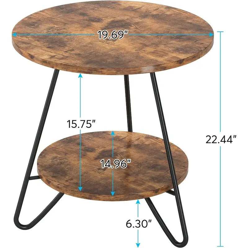 Round End Table, 2 Tier Wood Sofa Side Table for Living Room Bedroom