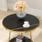 Round End Table, 2 Tier Wood Sofa Side Table for Living Room Bedroom