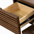 Minimalist TV Stand with DrawersSolid Wood Media Console with Cabinets, Flip-down Door, Walnut Veneer, Fully-Assembled