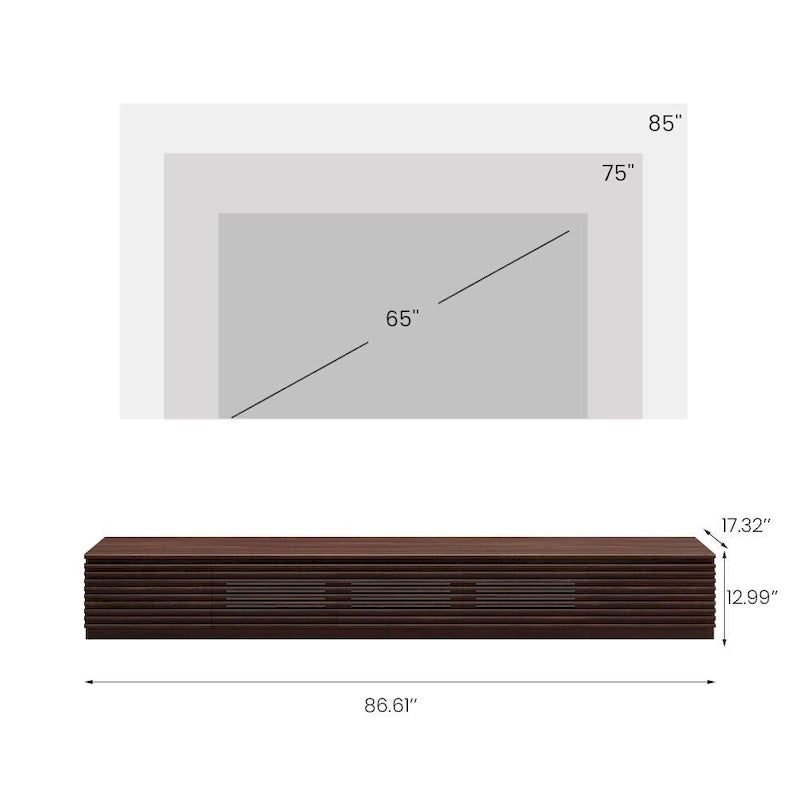 Minimalist TV Stand with DrawersSolid Wood Media Console with Cabinets, Flip-down Door, Walnut Veneer, Fully-Assembled