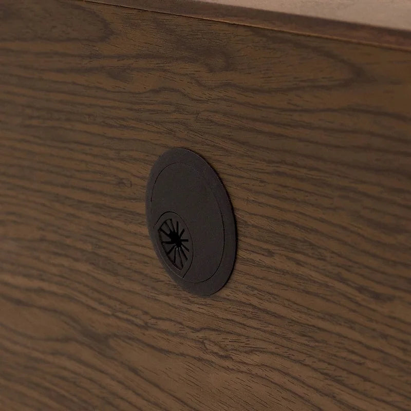 Minimalist TV Stand with DrawersSolid Wood Media Console with Cabinets, Flip-down Door, Walnut Veneer, Fully-Assembled