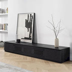 Minimalist TV Stand with DrawersSolid Wood Media Console with Cabinets, Flip-down Door, Walnut Veneer, Fully-Assembled
