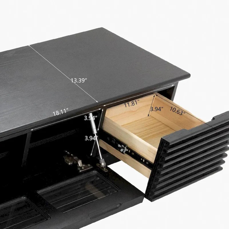 Minimalist TV Stand with DrawersSolid Wood Media Console with Cabinets, Flip-down Door, Walnut Veneer, Fully-Assembled