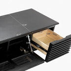 Minimalist TV Stand with DrawersSolid Wood Media Console with Cabinets, Flip-down Door, Walnut Veneer, Fully-Assembled