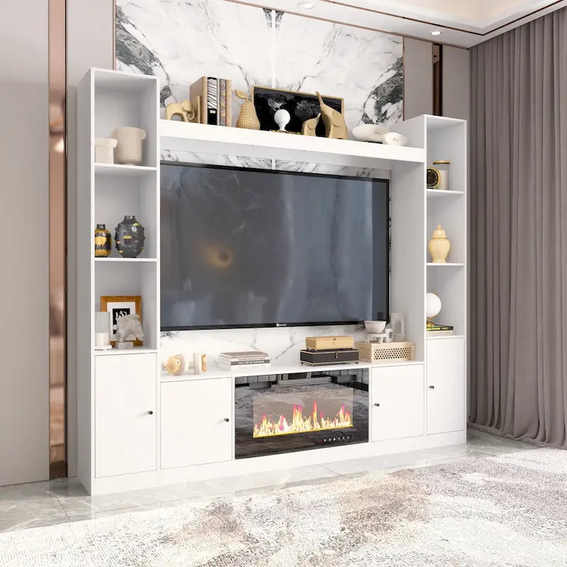 Entertainment Hub w/Fireplace Insert Compatibility Sleek Media Center