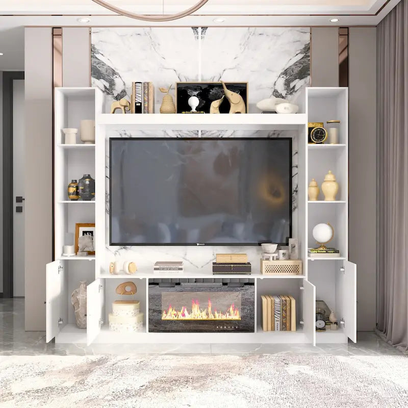 Entertainment Hub w/Fireplace Insert Compatibility Sleek Media Center