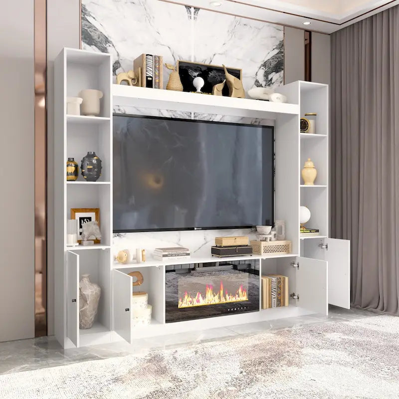 Entertainment Hub w/Fireplace Insert Compatibility Sleek Media Center