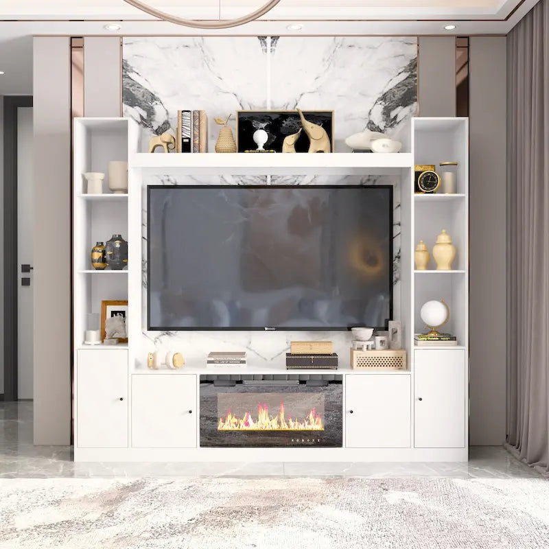 Entertainment Hub w/Fireplace Insert Compatibility Sleek Media Center