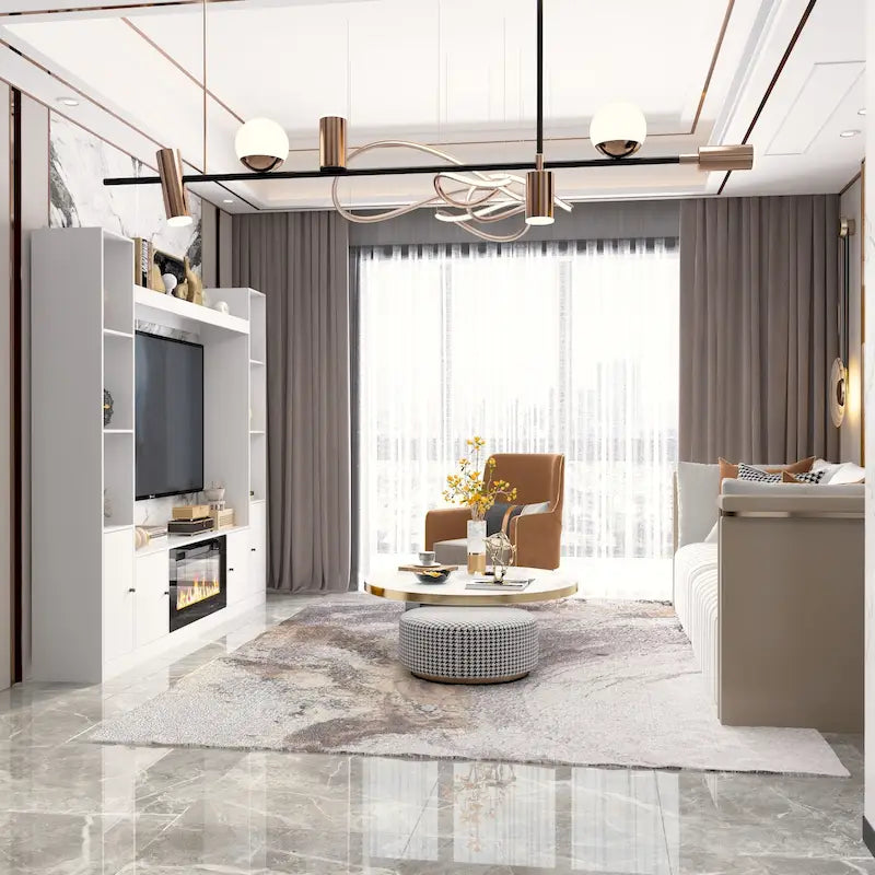 Entertainment Hub w/Fireplace Insert Compatibility Sleek Media Center