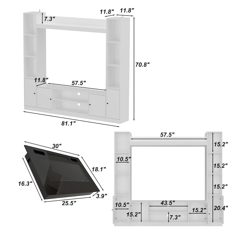 Entertainment Hub w/Fireplace Insert Compatibility Sleek Media Center