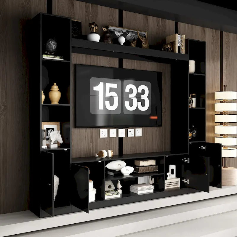 Entertainment Hub w/Fireplace Insert Compatibility Sleek Media Center