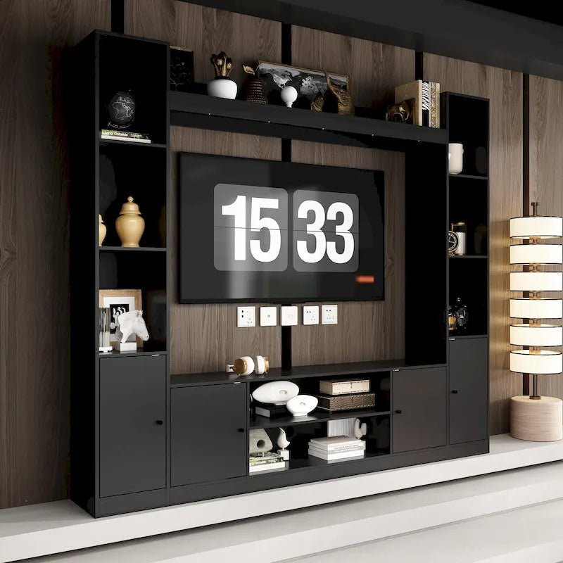 Entertainment Hub w/Fireplace Insert Compatibility Sleek Media Center