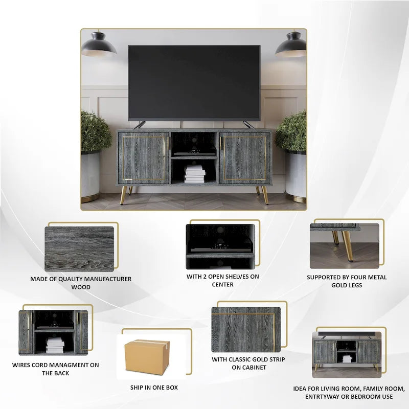 CraftPorch Elegant Modern Gold Metal Legs TV Stand Console