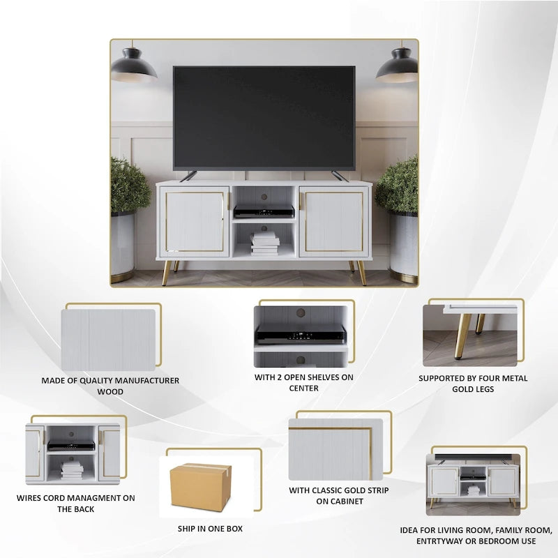 CraftPorch Elegant Modern Gold Metal Legs TV Stand Console