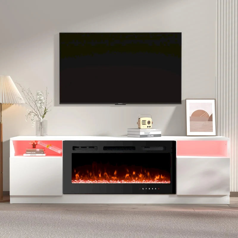 36 Electric Fireplace TV Stand, Entertainment Center & TV Console for TVs up to 80, Modern Fireplace Heater for Living Room