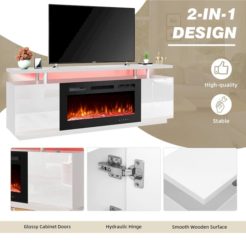 36 Electric Fireplace TV Stand, Entertainment Center & TV Console for TVs up to 80, Modern Fireplace Heater for Living Room