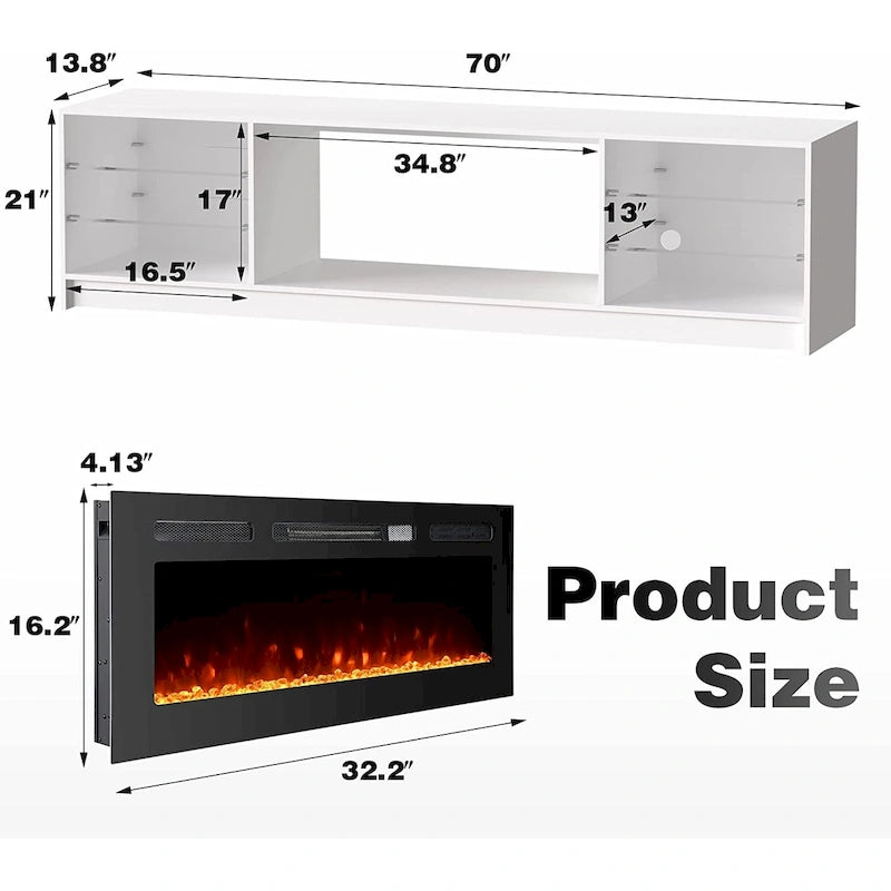 36 Electric Fireplace TV Stand, Entertainment Center & TV Console for TVs up to 80, Modern Fireplace Heater for Living Room