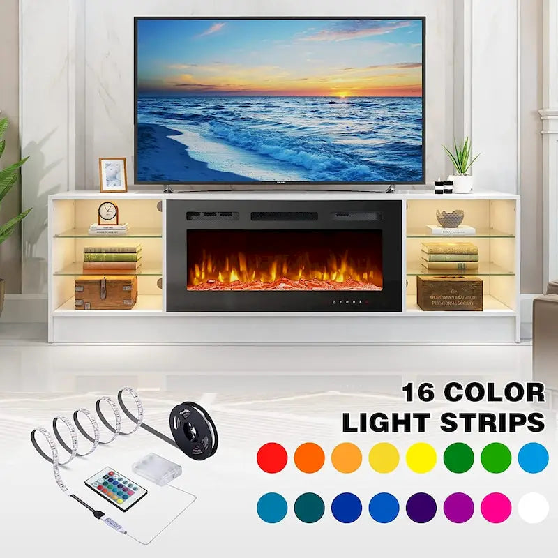 36 Electric Fireplace TV Stand, Entertainment Center & TV Console for TVs up to 80, Modern Fireplace Heater for Living Room