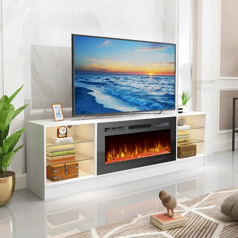 36 Electric Fireplace TV Stand, Entertainment Center & TV Console for TVs up to 80, Modern Fireplace Heater for Living Room