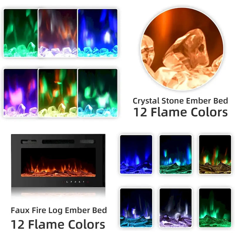 36 Electric Fireplace TV Stand, Entertainment Center & TV Console for TVs up to 80, Modern Fireplace Heater for Living Room