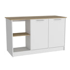 TUHOME Juniper Kitchen Island with Large Top Surface, Double Door Cabinet, and Open Shelves