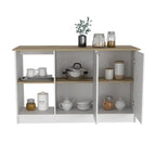 TUHOME Juniper Kitchen Island with Large Top Surface, Double Door Cabinet, and Open Shelves