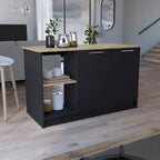TUHOME Juniper Kitchen Island with Large Top Surface, Double Door Cabinet, and Open Shelves
