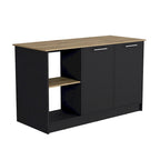 TUHOME Juniper Kitchen Island with Large Top Surface, Double Door Cabinet, and Open Shelves