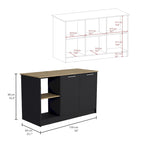TUHOME Juniper Kitchen Island with Large Top Surface, Double Door Cabinet, and Open Shelves