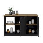 TUHOME Juniper Kitchen Island with Large Top Surface, Double Door Cabinet, and Open Shelves