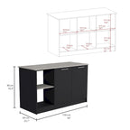 TUHOME Juniper Kitchen Island with Large Top Surface, Double Door Cabinet, and Open Shelves